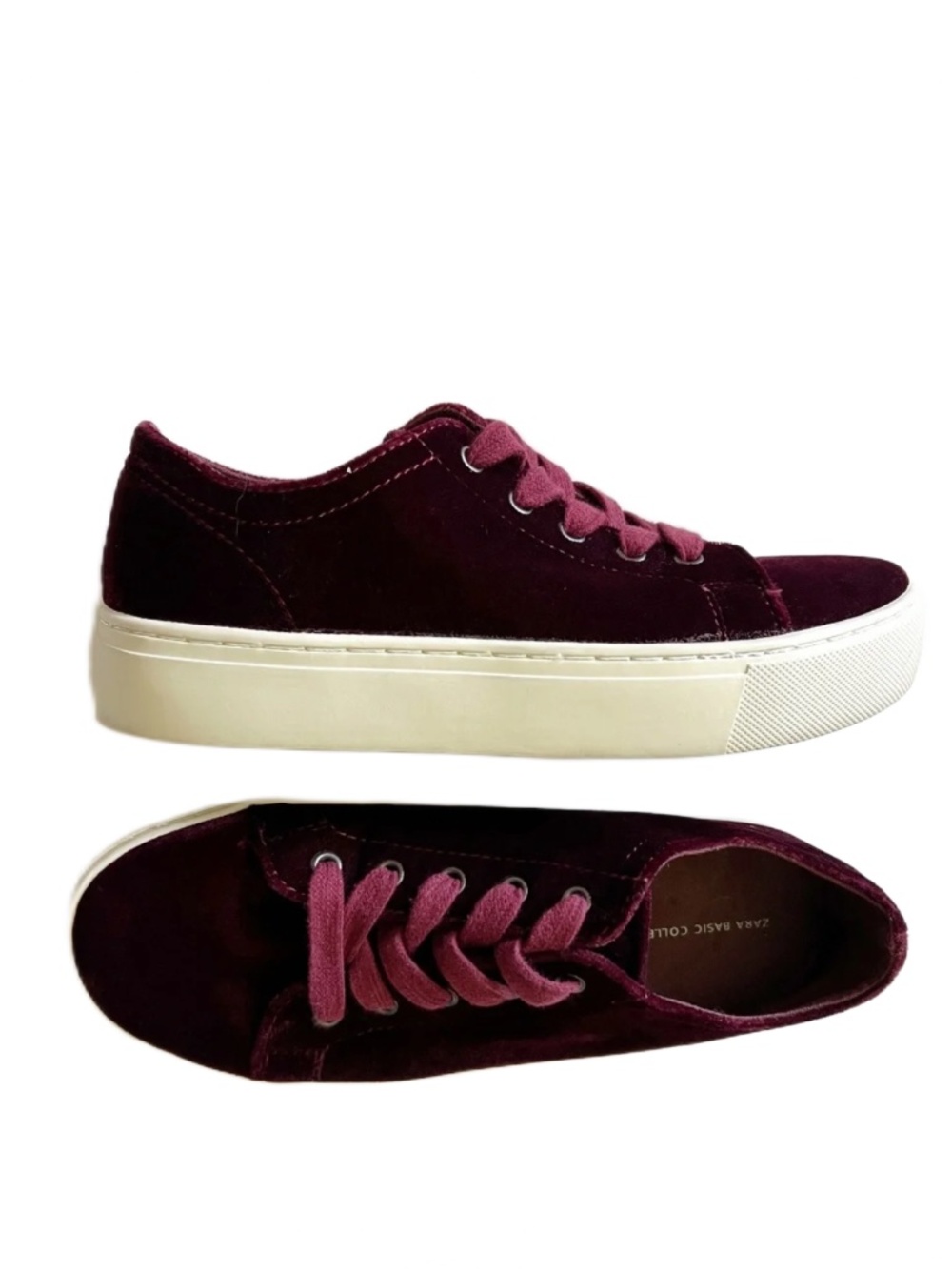 Zara Burgundy Velvet Sneakers Size 6